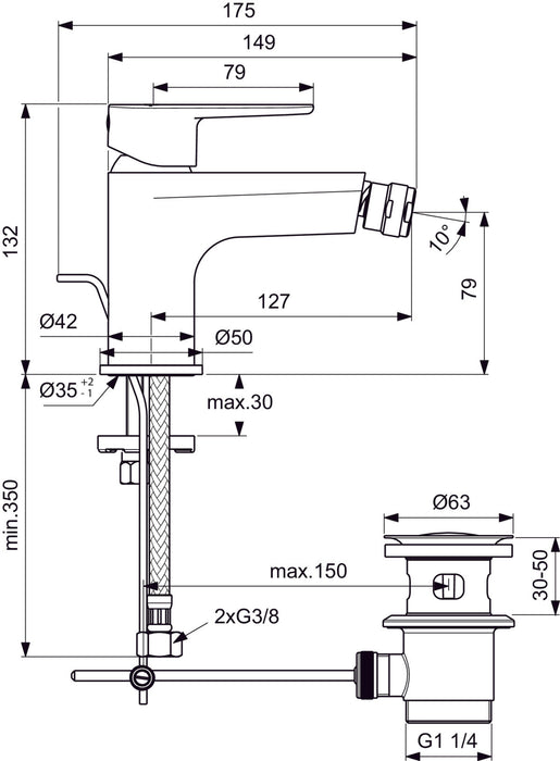 IDEAL STANDARD BC705AA CERAFINE O Grifo Monomando Bidé con Válvula Cromo