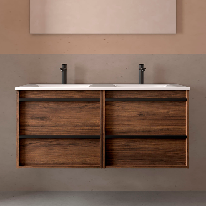 SALGAR 104838 ATTILA Mueble de Baño con Lavabo 4 Cajones 120 cm Color Nogal Maya