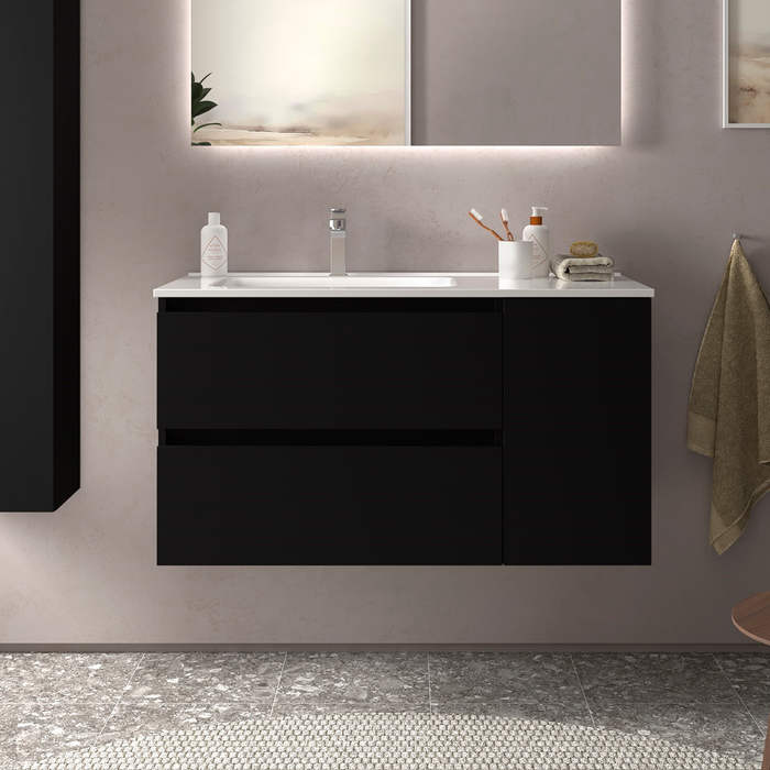 SALGAR BEQUIA Mueble de Baño con Lavabo 2 Cajones 1 Puerta Derecha Negro Mate