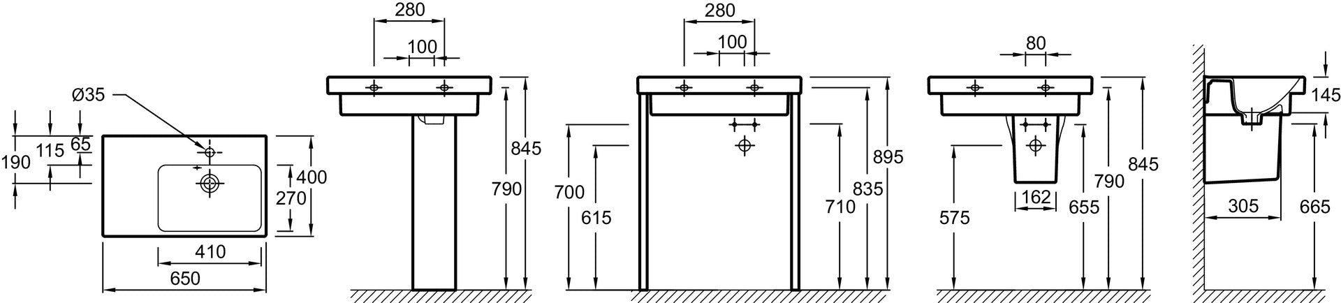 JACOB DELAFON E4758G-00 ODÉON UP Lavabo 65cm Orificio Derecha