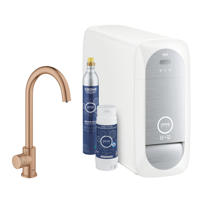 GROHE 31 498 DL1  BLUE Home Starter Kit con grifo Mono caño en C cobre cepillado