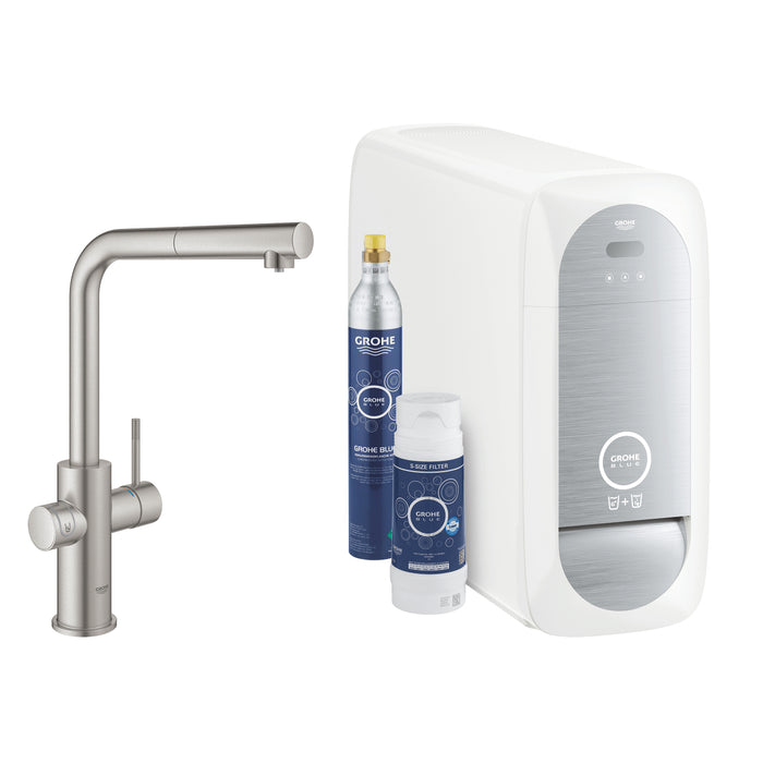 GROHE 31 539 DC0 BLUE Home Starter Kit with Extra Pull-Out Spout in Stainless Steel