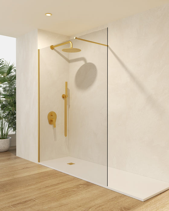 SB_X SCREEN Mampara Fijo Ducha 8 MM Oro Cepillado Transparente