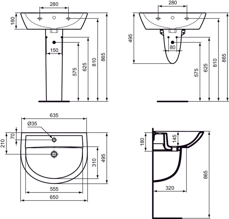 IDEAL STANDARD W332201 EUROVIT Lavabo Suspendido 65 Blanco