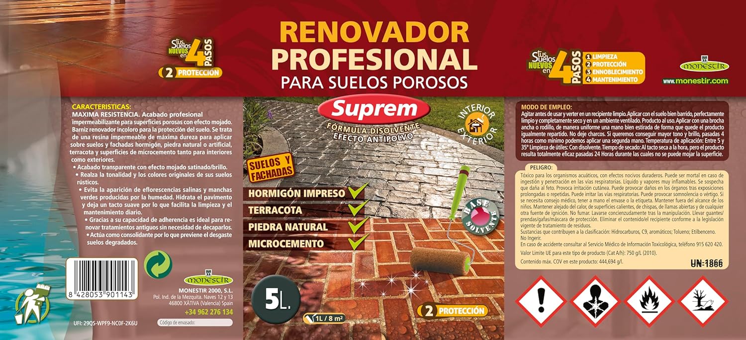 MONESTIR RENOVSUP25 SUPREM Renovador Profesional Para Suelos Porosos 25L