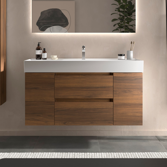 SALGAR 110524 BEQUIA Bathroom Cabinet with Sink 120 cm 2 Drawers 2 Doors Nogal Maya