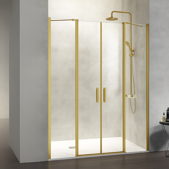 KASSANDRA NARDI NA515 Mampara de Ducha 2 Fijo + 2 Puertas Abatibles Oro Cepillado Transparente