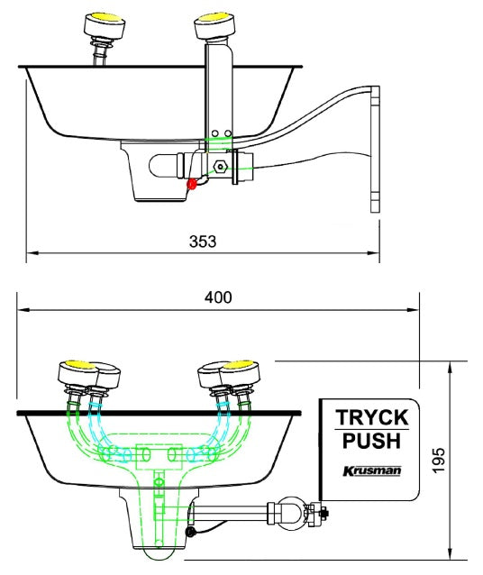 MEDICLINICS KN1724P KRUSMAN Emergency Washbasin/Eyewash with ABS Drip Tray