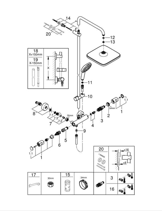 GROHE 26 910 003 TEMPESTA Cube 110 Conjunto de ducha con soporte 3 chorros (Rain, Jet, Massage) Cromo
