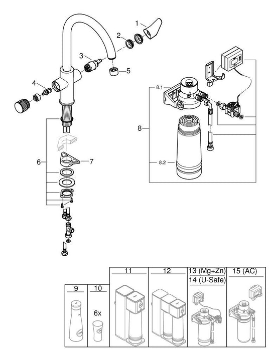 GROHE 31 498 DC1 BLUE Home Starter Kit con grifo Mono caño en C acero