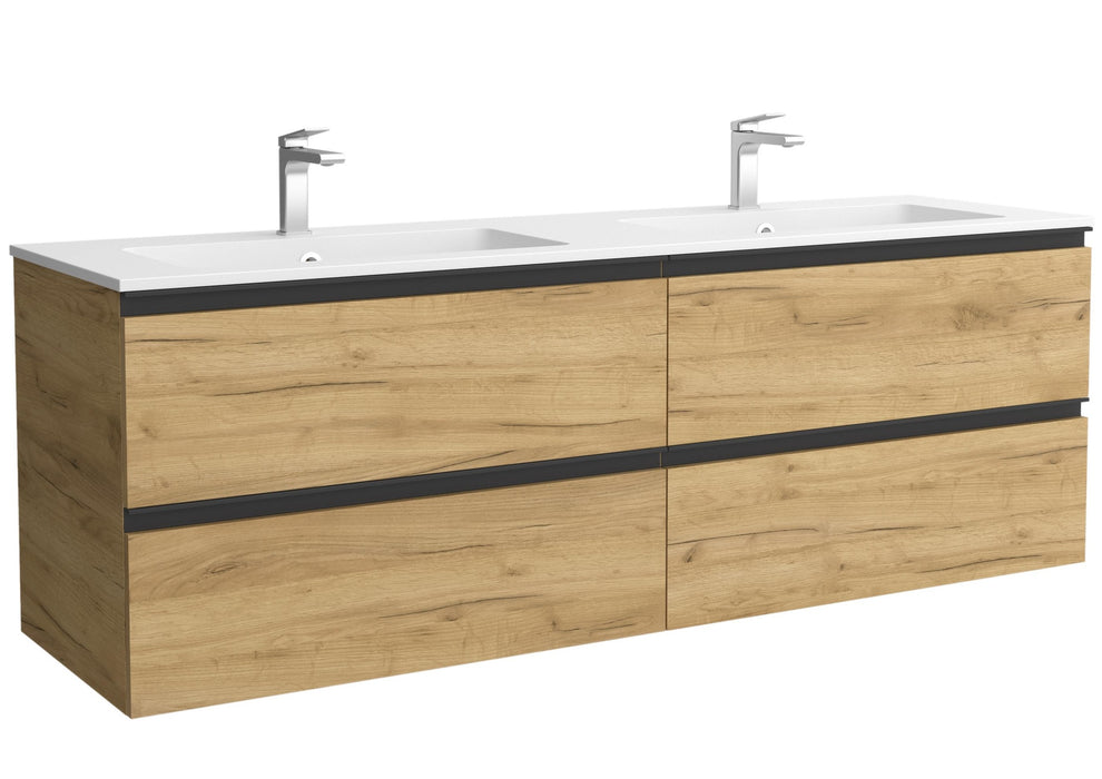 SALGAR 115929 BEQUIA METAL Mueble de Baño 2 pozas Solid Surface 160cm Roble