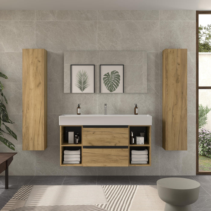 SALGAR 116040 BEQUIA PLUS METAL Mueble de Baño 1 poza Porcelana 120cm Roble