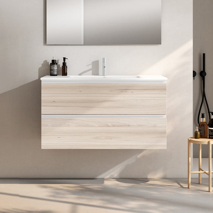 VISOBATH GRANADA Mueble de Baño con Lavabo Suspendido 2 Cajones Color Aliso Tirador Blanco