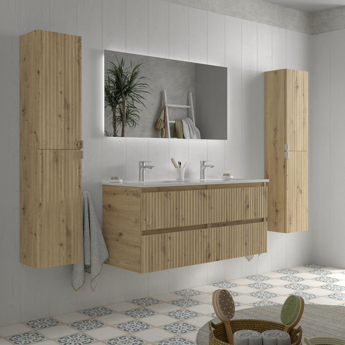 SALGAR 121746 KIRA Mueble de Baño 2 pozas Porcelana 120cm Roble