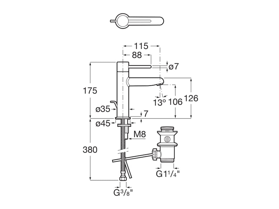 ROCA A5A303FC00 NU Grifo Monomando Lavabo con Desagüe Automático Cold Start Maneta Pin Cromo