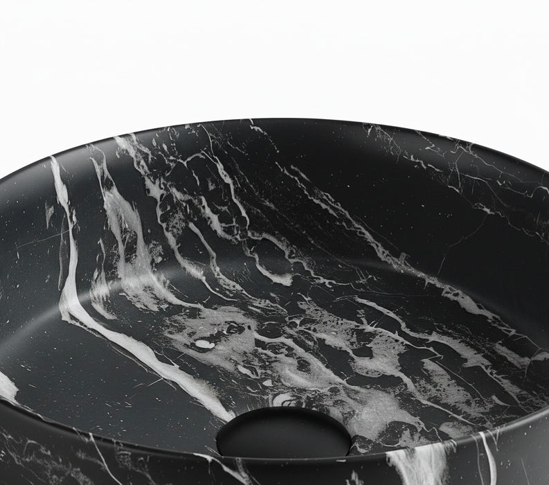 BhD 7053 DALLAS Lavabo Circular Sobre Encimera Mármol Negro