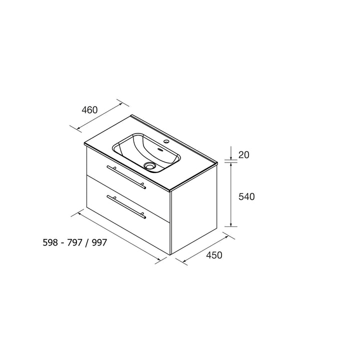 SALGAR SILANE 118087 Mueble de Baño con Tapa Encimera Color Gris Satinado Tirador Anodizado