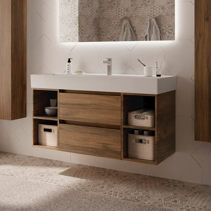 SALGAR 110500 BEQUIA Mueble de Baño con Lavabo 120 cm 2 Cajones 4 Huecos Nogal Maya