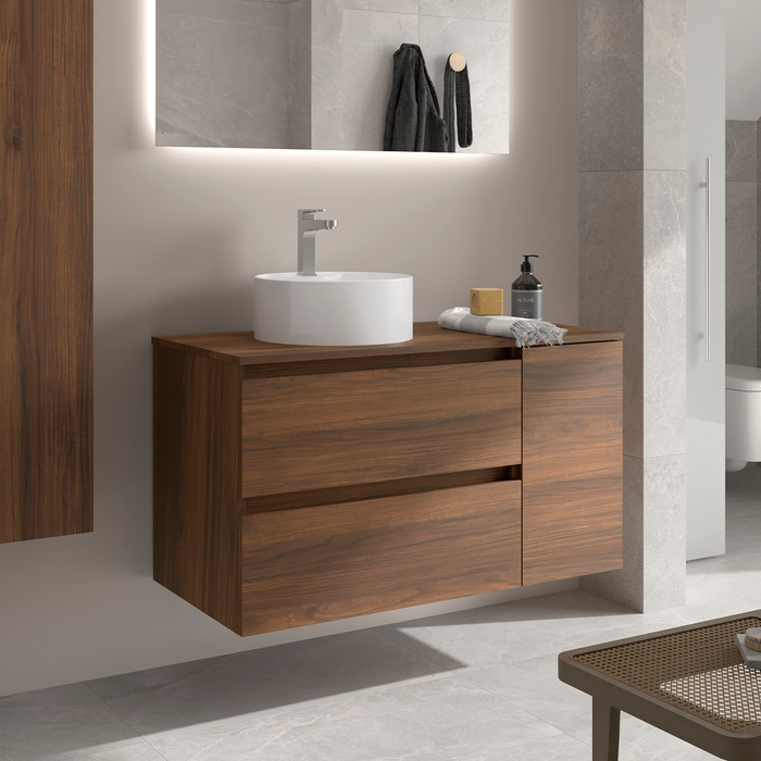 SALGAR BEQUIA Bathroom Furniture with Sink and Countertop 2 Drawers 1 Reversible Door Roble África