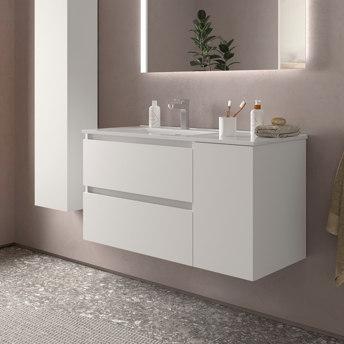 SALGAR BEQUIA Mueble de Baño con Lavabo 2 Cajones 1 Puerta Derecha Blanco Mate