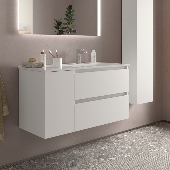 SALGAR BEQUIA Bathroom Furniture with Sink 2 Drawers 1 Left Door Matte White