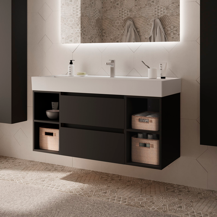 SALGAR 110499 BEQUIA Mueble de Baño con Lavabo 120 cm 2 Cajones 4 Huecos Negro Mate