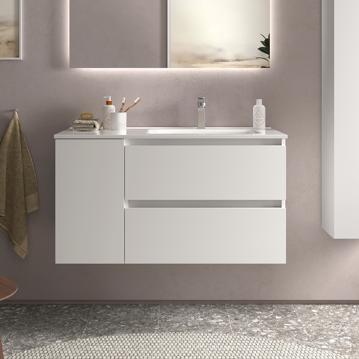 SALGAR BEQUIA Bathroom Furniture with Sink 2 Drawers 1 Left Door Matte White