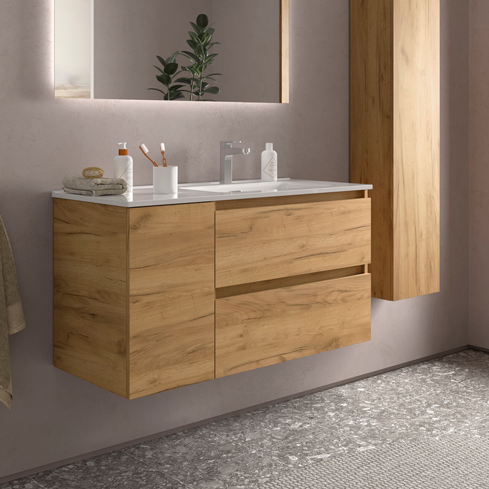 SALGAR BEQUIA Mueble de Baño con Lavabo 2 Cajones 1 Puerta Izquierda Roble África