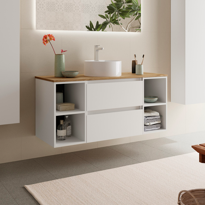 SALGAR 110532 BEQUIA Bathroom Cabinet with Sink and 120 cm Countertop 2 Drawers 4 Compartments Matte White