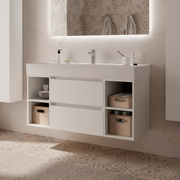 SALGAR 110498 BEQUIA Mueble de Baño con Lavabo 120 cm 2 Cajones 4 Huecos Blanco Mate