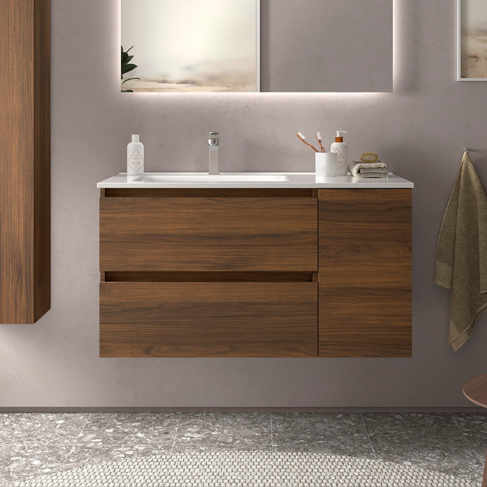 SALGAR BEQUIA Bathroom Furniture with Sink 2 Drawers 1 Right Door Nogal Maya