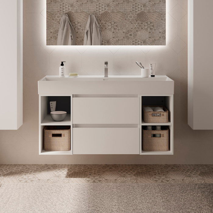 SALGAR 110498 BEQUIA Mueble de Baño con Lavabo 120 cm 2 Cajones 4 Huecos Blanco Mate