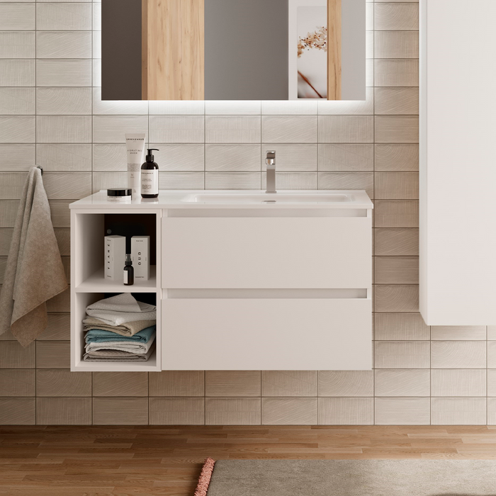 SALGAR BEQUIA Mueble de Baño con Lavabo 2 Cajones 2 Huecos Izquierda Blanco Mate