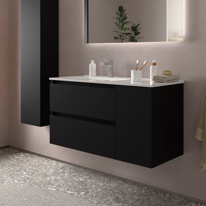 SALGAR BEQUIA Bathroom Cabinet with Sink 2 Drawers 1 Right Door Matte Black