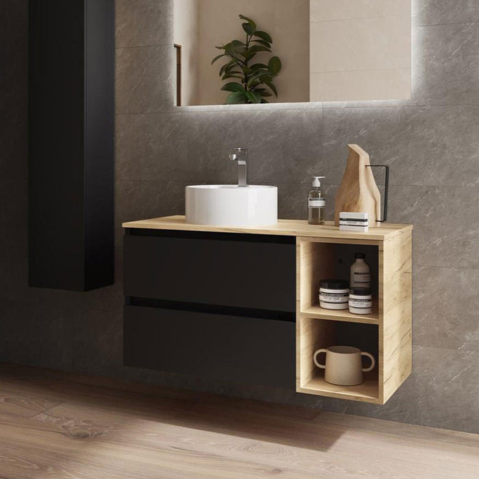 SALGAR BEQUIA Mueble de Baño con Lavabo de Posar y Encimera 2 Cajones 2 Huecos Negro Roble África