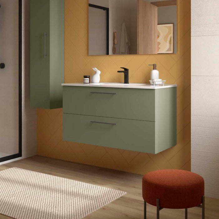SALGAR SILANE Mueble+Lavabo Verde Satinado Tirador Negro Mate