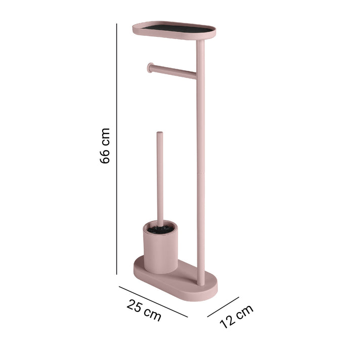 GEDY 30321000000 ELIOS Columna de pie con portarrollos, escobillero y repisa rosa mate
