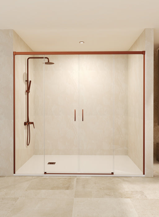 SB_X STYLO Mampara Frontal Ducha 2F+2C Oro Rosa Cepillado Transparente