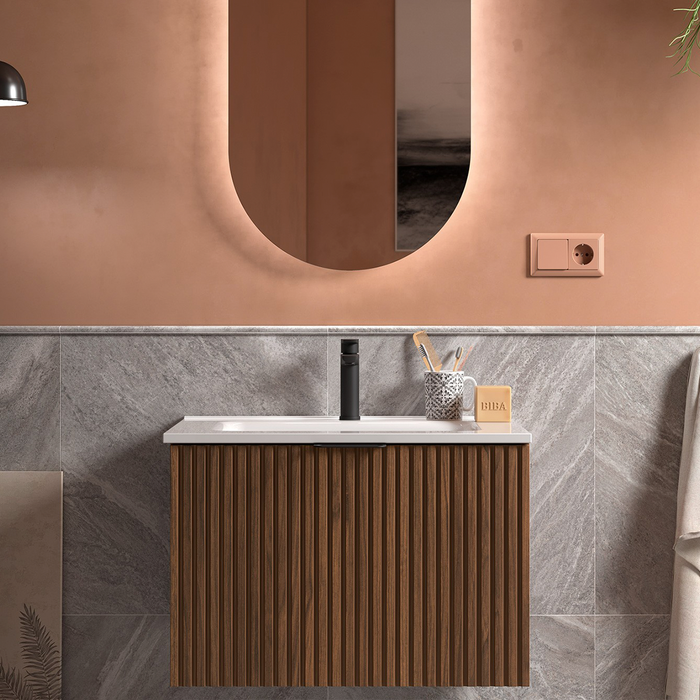 SALGAR BIBA Bathroom Furniture with Sink 1 Drawer Container Mayan Walnut Color