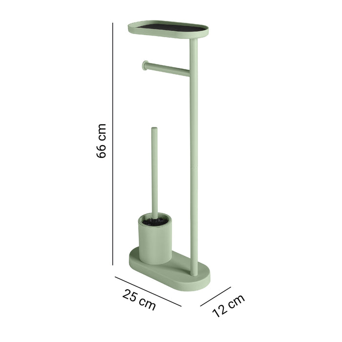 GEDY 30320700000 ELIOS Columna de pie con portarrollos, escobillero y repisa verde mate