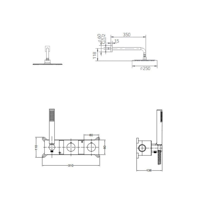IMEX GTT054/OC TIBET Thermostatic Built-in Shower Set Brushed Gold