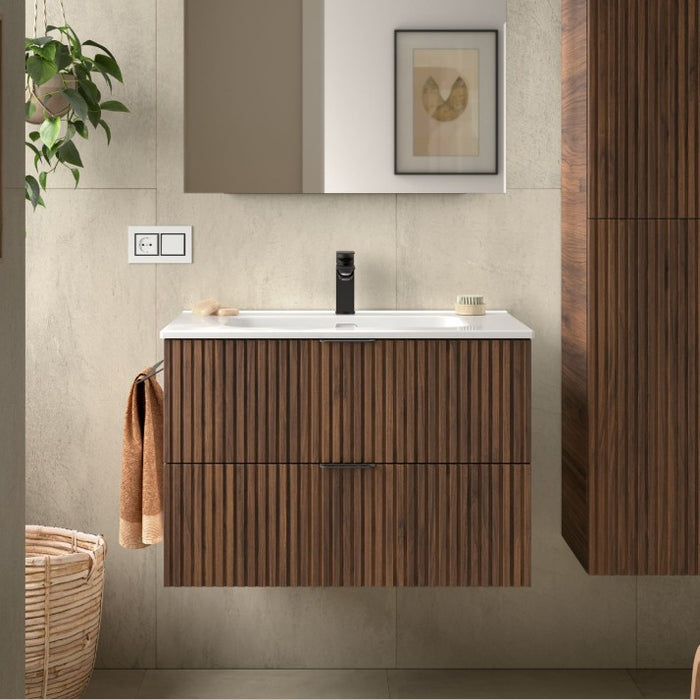 SALGAR BIBA Mueble+Lavabo 2 Cajones Contenedor Color Nogal Maya