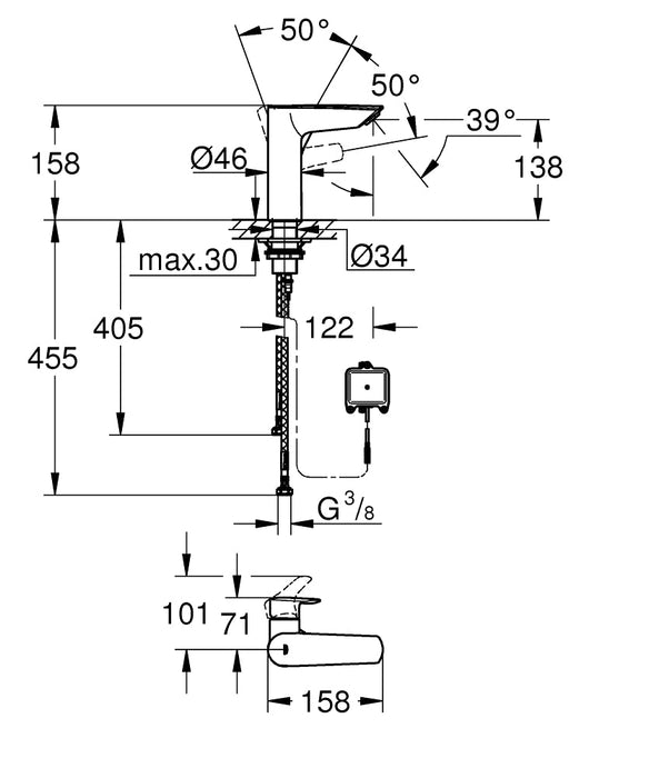 GROHE 23 975 003 EUROSMART Grifo Monomando de Lavabo Infrarrojos Cromo