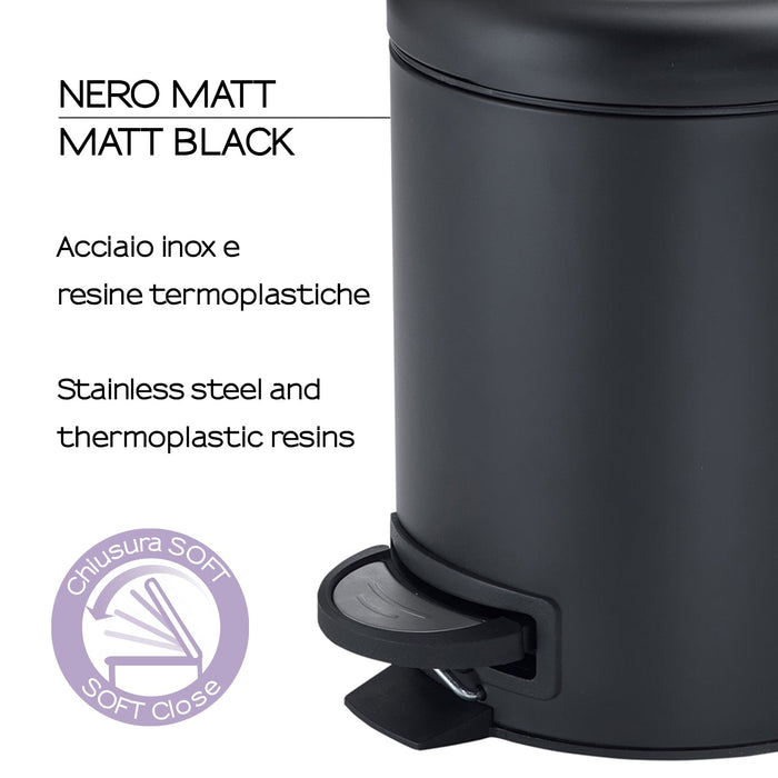 GEDY 33091400000 POTTY Papelera Con Tapa 5L Negro Mate