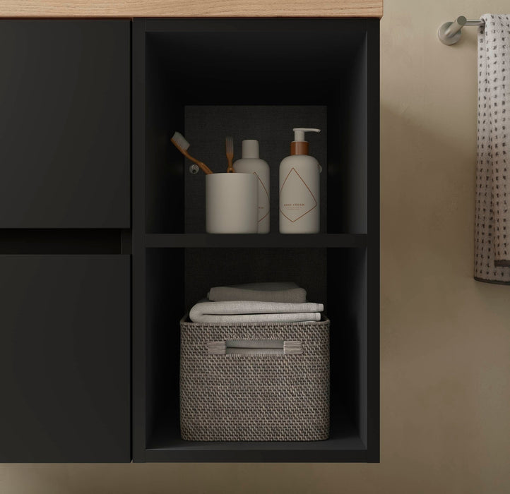 SALGAR BEQUIA Mueble de Baño con Lavabo de Posar y Encimera 2 Cajones 2 Huecos Negro Mate Roble