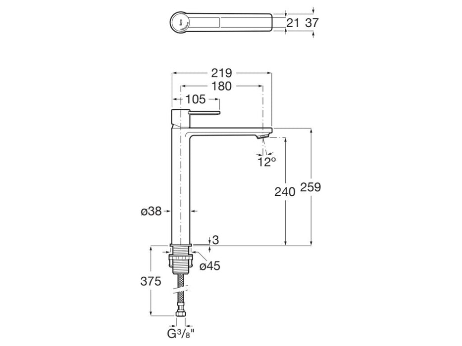 ROCA A5A345FB00 TARGA Grifo Monomando Lavabo con Caño Alto y Cold Start Blanco Mate