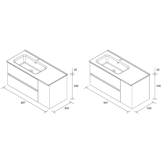 SALGAR BEQUIA Mueble de Baño con Lavabo 2 Cajones 1 Puerta Derecha Negro Mate
