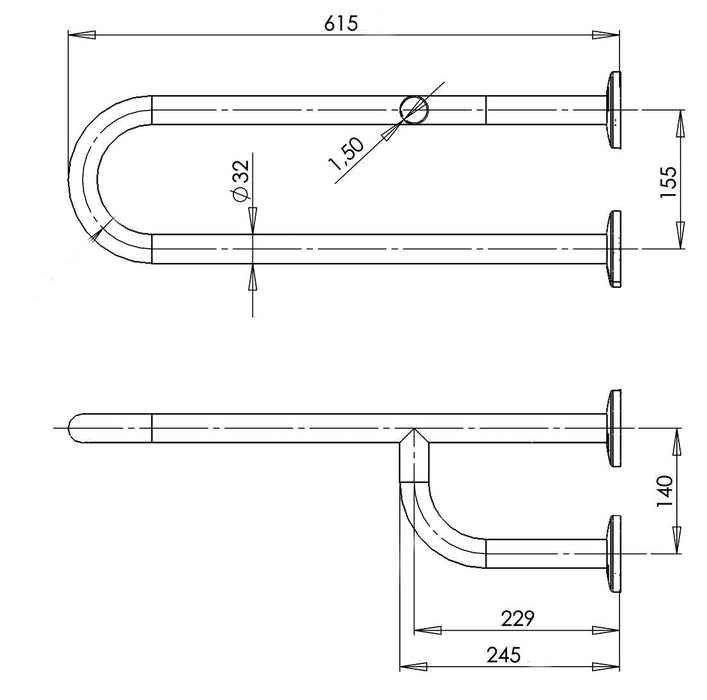 MEDICLINICS BFI600CS Fixed Bar 3P Left Satin Stainless Steel