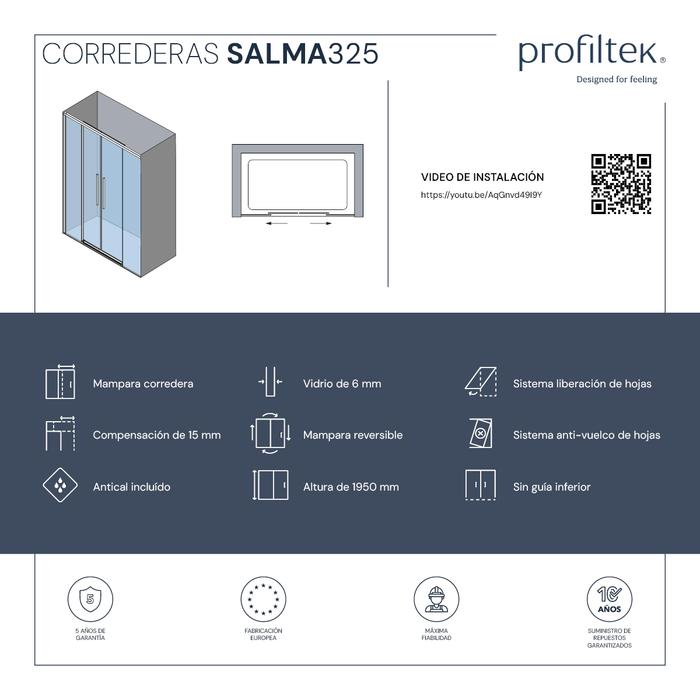 PROFILTEK SA-325 SALMA 2 hojas correderas+2 hojas fijas 6 MM Plata Alto Brillo Decor Bold