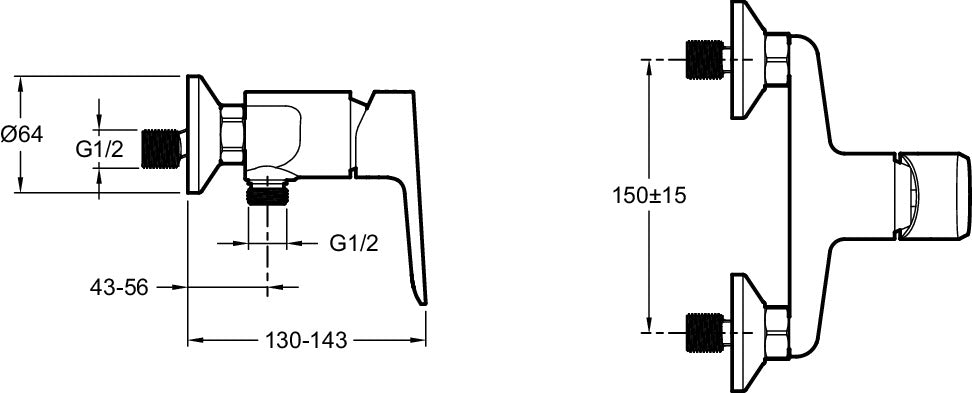 Jacob Delafon E29843-CP OSCAR Wall-mounted shower single lever Chrome Color